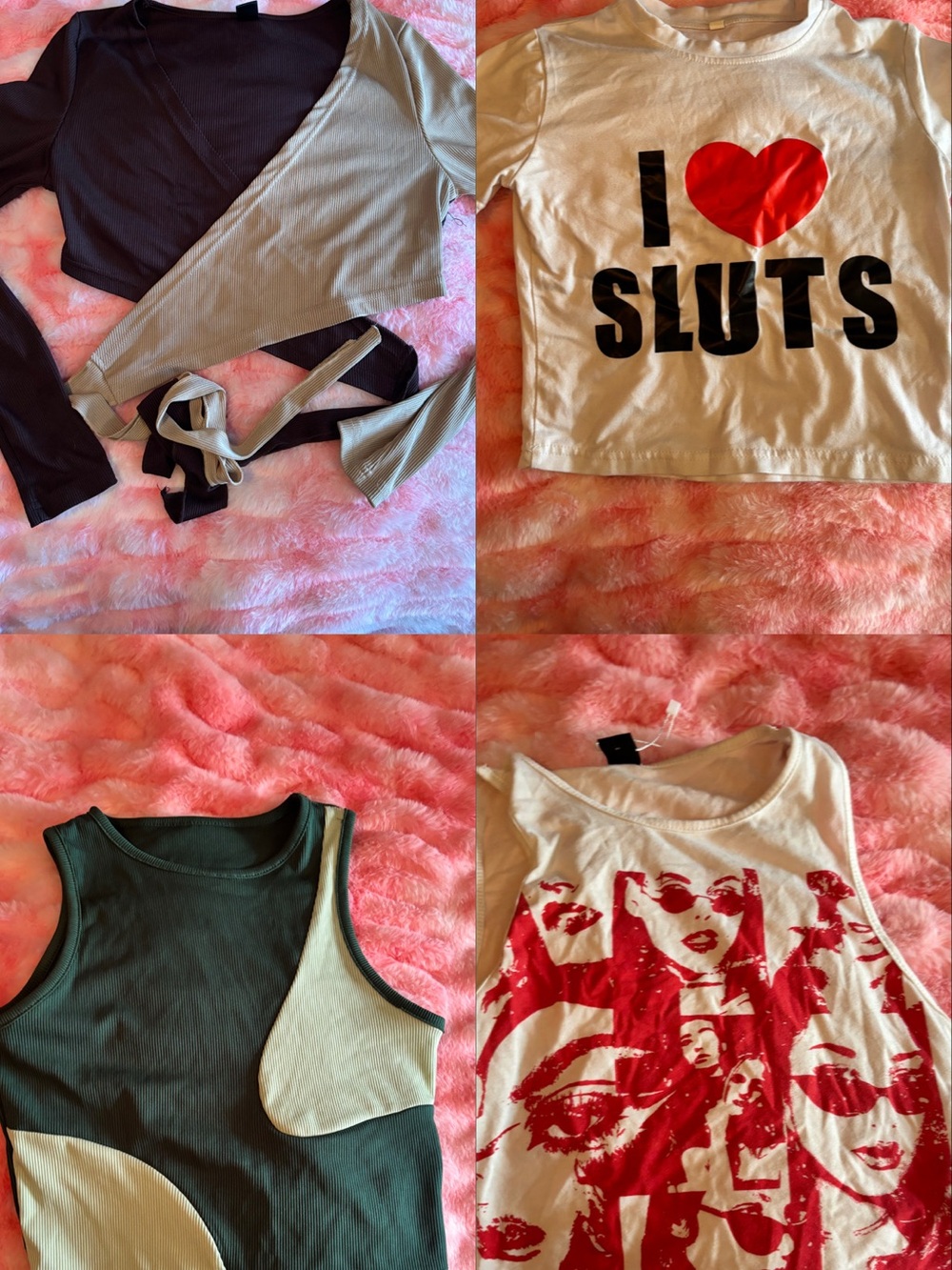 Tee & Tops Bundle - White, Black, Olive Green, Red Accents